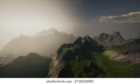 A computer generated image of a mountain range