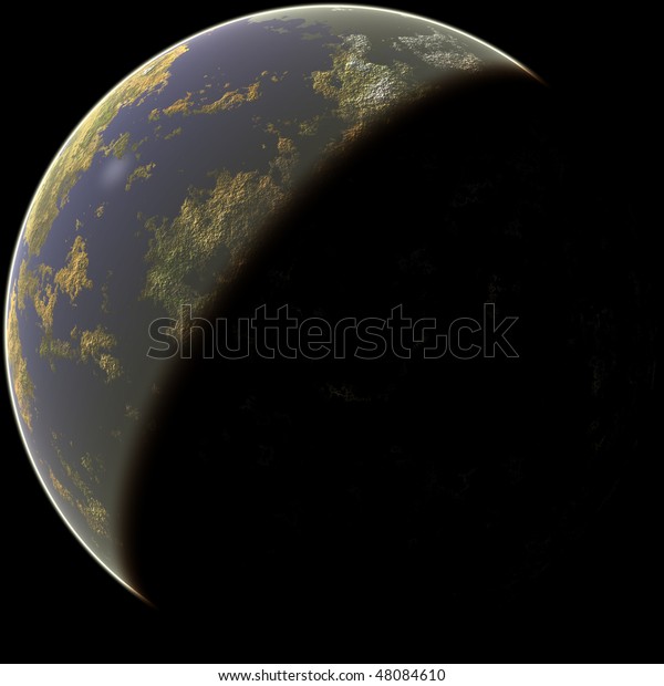 Computer\
generated planet, isolated over black\
background