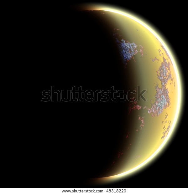 Computer\
generated planet, isolated over black\
background