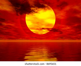 Computer generated sea sunset image