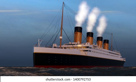 Computer generated Titanic ship 3D render
