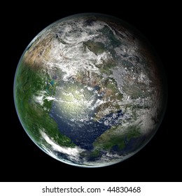 A computer graphic rendering of a possible future Earth named Pange Ultima