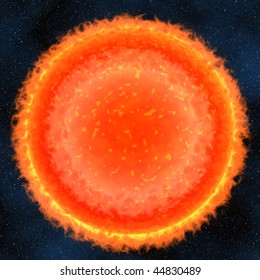 A computer graphic rendering of a red giant star