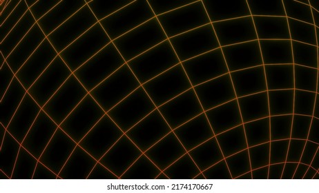 Computer grid moves in shape of ball. Design. Electronic grid in retro style moves on black background. Retro grid in computer space moves in shape of ball