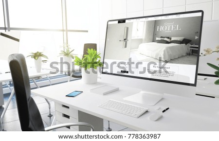 computer with hotel  website 3d rendering. 