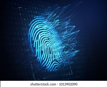A computer identify and measuring the bright fingerprint on the digital surface. 3d illustration