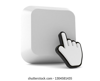 Computer key with web cursor isolated on white background. 3d illustration