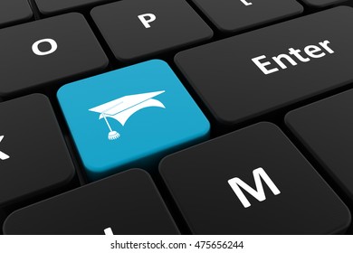 Computer keyboard, close-up button with a picture hat of the graduate. 3D render of a laptop keyboard - Powered by Shutterstock