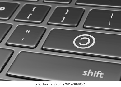 Computer keyboard with copyleft symbol on one key. 3D illustration.