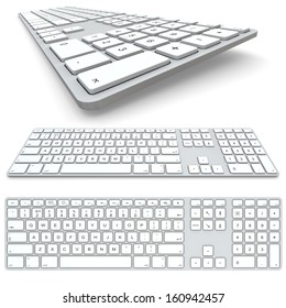 Computer keyboard isolated on white background. Top view, frontal view and close up.