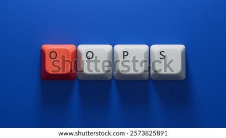 Computer keyboard keys with OOPS business word.close up of Computer keyboard keys,Business Concept.3D rendering on blue background.