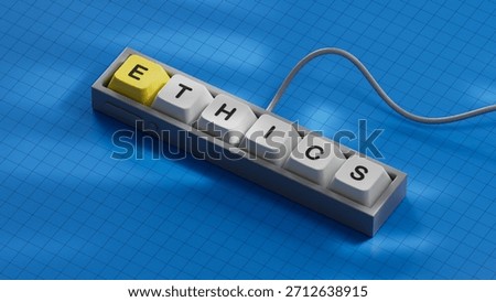 Computer keyboard keys with word ethics. Investment in life insurance and healthcare concept.close up of Computer keyboard keys,Business Concept.3D rendering.