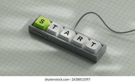 Computer keyboard keys with the word start. To start a business, job, project or career concept.3D rendering on white background.