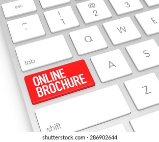 Computer Keyboard with Online Brochure Button. 3D Rendering