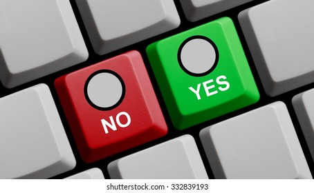 Computer Keyboard Red An Green Showing Yes Or No