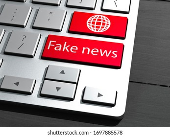 A Computer Keyboard, Search Button, Fake News. Concept. Junk News Deliberate Disinformation Or Hoaxes Spread Via Traditional Print, Broadcast News Media, Online Social Media. 3d Render