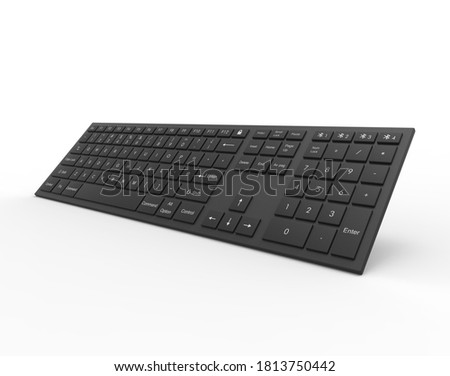 computer keyboard with white background, 3d illustration