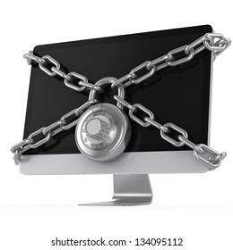 Computer Locked With Chains And Padlock