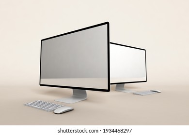 Computer Mockup Isolated On Soft Color Background; 3D; 3D Illustration