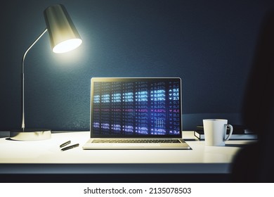 Computer Monitor With Abstract Creative Analytics Data Spreadsheet, Analytics And Analysis Concept. 3D Rendering