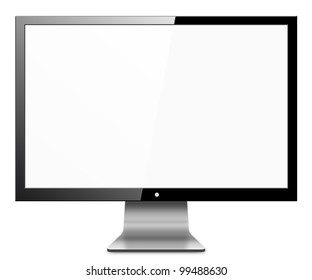 Computer Monitor, Like Appled With Blank White Screen. Isolated On White Background.