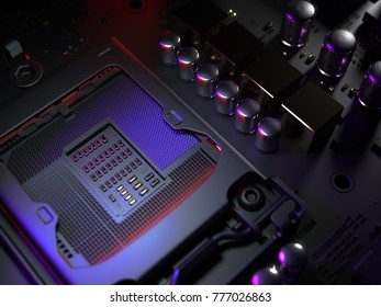 Computer motherboard cpu socket close up . 3d rendering