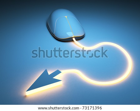 Computer mouse. Luminous cursor,  3d illustration