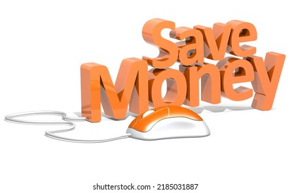 Computer mouse with save money word, 3d rendering
