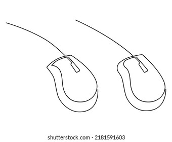 Computer Mouse Set. Office Computer Equipment, Illustration, Continuous Line Drawing