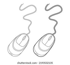 Computer Mouse Set. Office Computer Equipment. Illustration,  Line Drawing