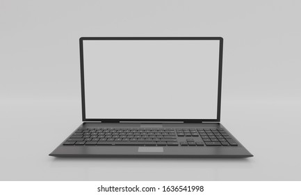 Computer Notebook or labtop white and blank screen on  White background or wallpaper. 3D Rendering.