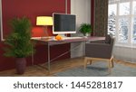 Computer on office table. 3d illustration.