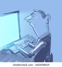 Computer Operator Front Computer Screen Cartoon Stock Illustration ...