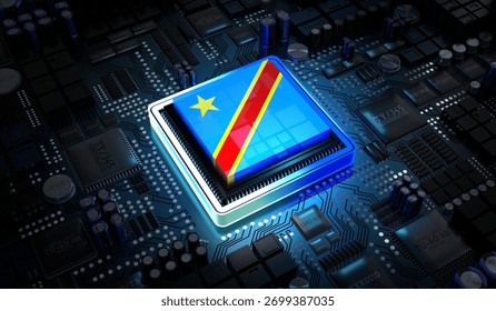 Computer processor with flag of Democratic Republic of the Congo - 3D illustration