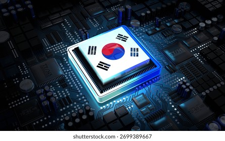 Computer processor with flag of South Korea - 3D illustration