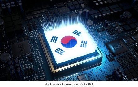 Computer processor with flag of South Korea - 3D illustration