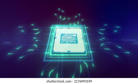 Computer Processor With Millions Of Connections And Signals. Data Transmission In Futuristic Board Chip Virtual Computer Animation.