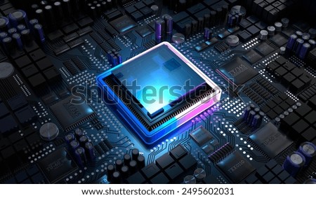 Computer processor and motherboard - 3D illustration