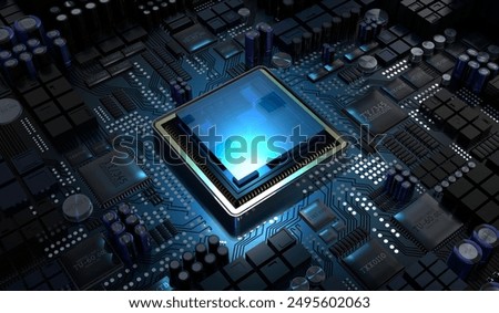 Computer processor and motherboard - 3D illustration