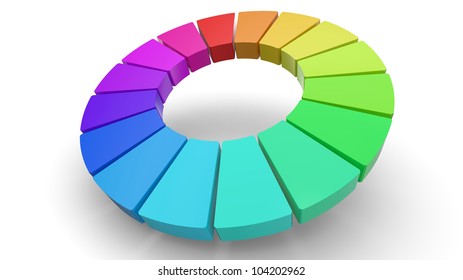 Computer Rendering Of A 3D Color Wheel Isolated On White