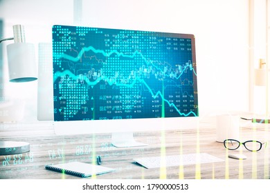 Computer screen with forex graph. Financial trading and success concept. 3d rendering.
