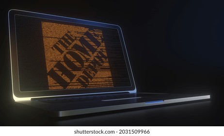 Computer Screen With The Logo Of The Home Depot Made With Source Code. Editorial Conceptual  3D Rendering