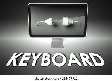 Computer screen and plug with word Keyboard, Hardware concept