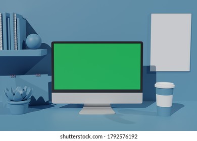 Computer Screen Presentation In 3d Rendering Scene Creator