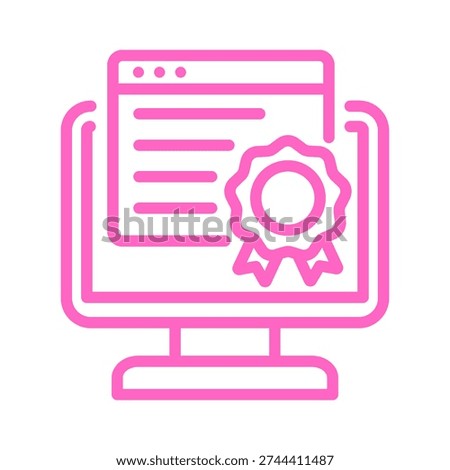 A computer screen is shown with a certificate of achievement or award displayed prominently. The certificate has a ribbon and seal, symbolizing accomplishment and recognition.