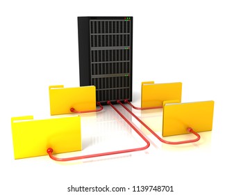Computer server with file folders. 3d image renderer