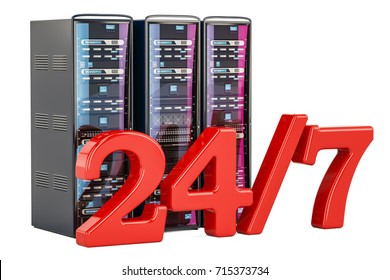 Computer Server Racks 24/7. Support and service concept, 3D rendering isolated on white background