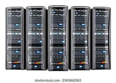 Computer Server Racks, front view. 3D rendering isolated on white background - Powered by Shutterstock - Get 15% off with code: PIKWIZARD15