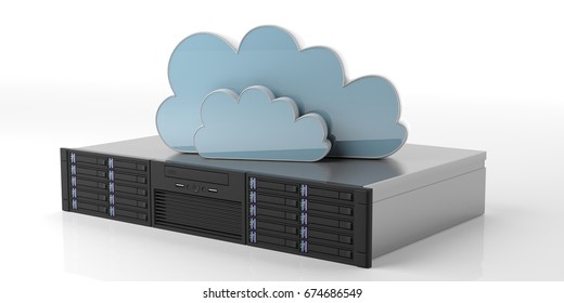 Computer Server Storage Unit And Cloud Isolated On White Background. 3d Illustration