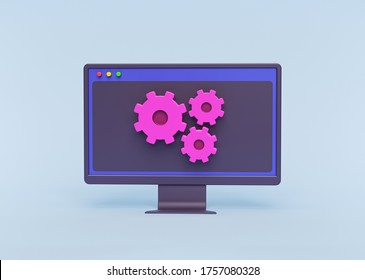 Computer Settings Gears Icon. Minimal Design. 3d Rendering